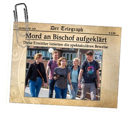 Ermittlerteam im Freien auf den Spuren des Falls bei Mord am Bischof in Hayingen