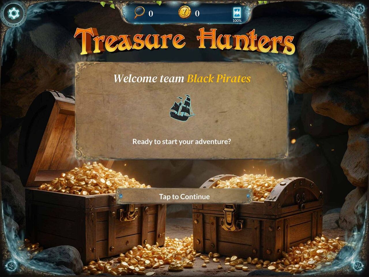 Eine Schatztruhe voller Goldmünzen wartet am Ende des Abenteuers bei Treasure Hunters